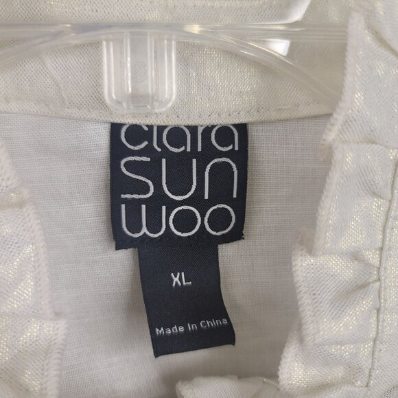 Clara Sunwoo Sleeveless Ruffle Button Front Top XL Ivory Linen Blend New - Picture 3 of 9